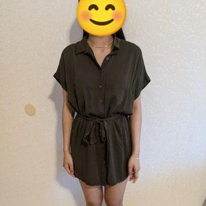 Navy Green Button-Down Dress